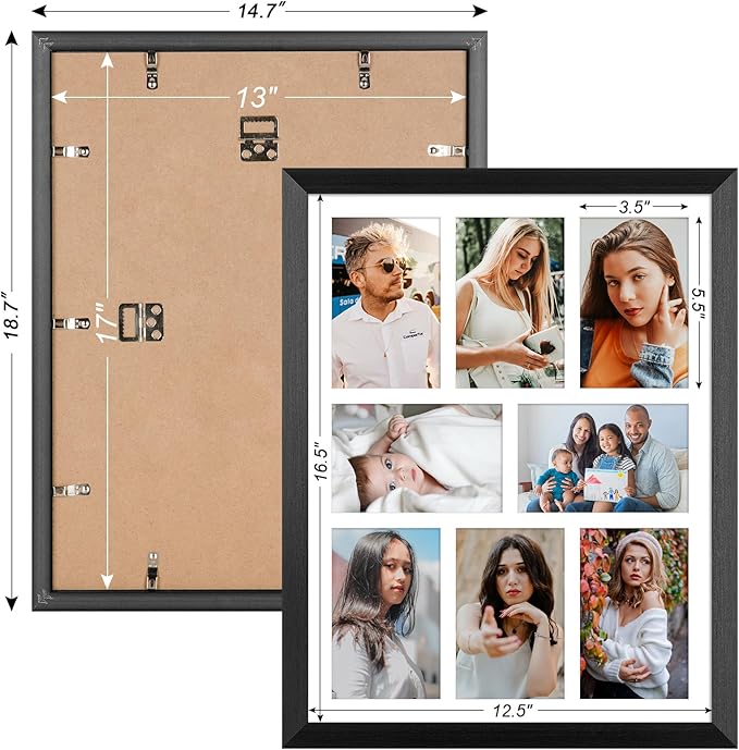 13x17 Collage frame with 8 Openings 4X6 Pictures, Multiple Picture Frame with Mat, Wall or Tabletop Decor, Black Wood Grain,2 Pack