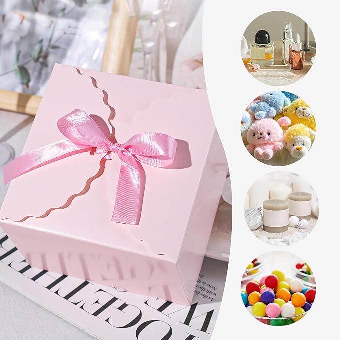 VGOODALL 10PCS Gift Boxes with Ribbon, Pink Candy Box with Ribbon Paper Treat Boxes for Wedding Cookie Chocolates Small Gifts