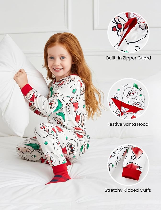PATPAT Matching Family Christmas Onesie Pajamas – Holiday Hooded Jumpsuit Sleepwear PJs Couples Xmas Loungewear with Socks