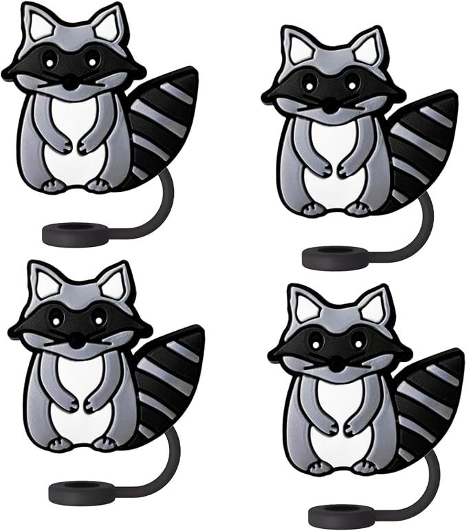 Animal Straw Toppers For Stanley Cups;Straw Covers Cap Toppers Compatible With Stanley 30&40 Oz Tumbler, Reusable & Silicone Tumbler Straws Topper For 0.4 Inch Tips Animal Lover Gifts (Grey Raccoon)
