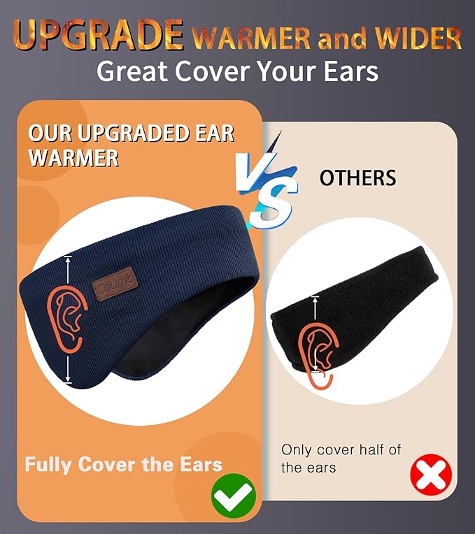 Winter Ear Warmer Headband for Men Women Double-Layer Knit Ear Muffs Cover with Fuzzy Lining for Running and Cycling (Navy, One Size)