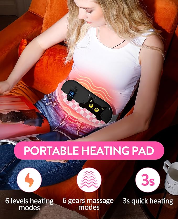 Portable Cordless Heating Pad, Heating Pads for Period Cramps, Back Pain with 6 Heat Levels 6 Massage Modes, Gift Set for Women