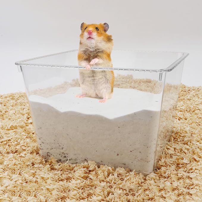 Wontee Hamster Sand Bath Sand Box Container Digging Hamster Bathroom for Hamsters Mice Syrian Hamsters Gerbils Small Animals (Square- 7.9" x 5.9")