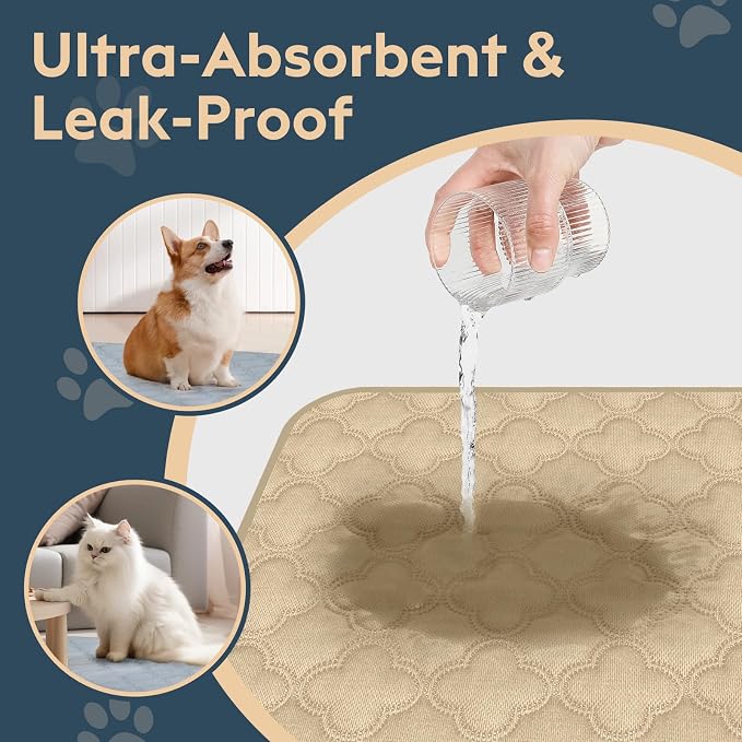 FunFurry Washable Pee Pads for Dogs - 4 Pack Reusable Pee Pads，Waterproof Puppy Pads，Pet Training Pads，Super Absorbent with Dog Paw Shape Non-Slip Backing (Cream, 18" X 24" - 4 Pack)