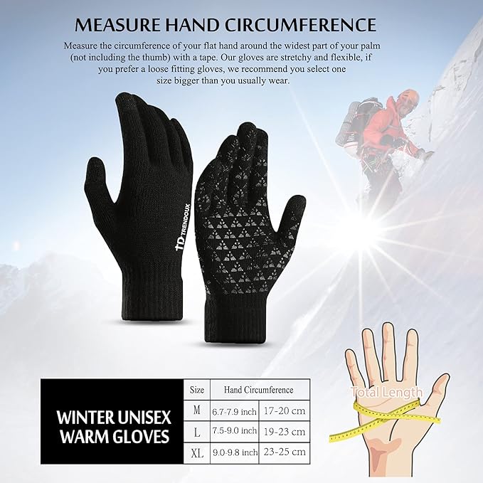 TRENDOUX Winter Gloves for Men Women - Upgraded Touch Screen Cold Weather Thermal Warm Knit Glove for Running Driving Hiking