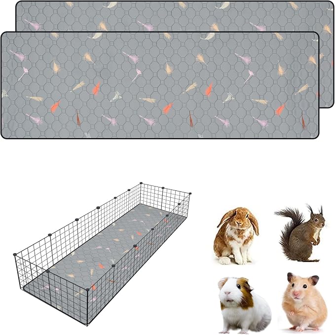 2Pcs Guinea Pig Cage Liners,Guinea Pig Fleece Cage Liners24''X72'' Super Absorbent Washable Pee Pads Reusable for Rabbit Hamster Chinchilla