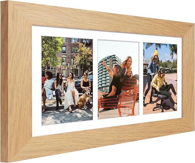 8x16 Picture Frame Display 3 opening Picture Frame 5x7 Collage,Multi Photo Frame with Mat,Plexiglass,Horizontal and Vertical Formats for Wall Decor,Natural Wood Grain