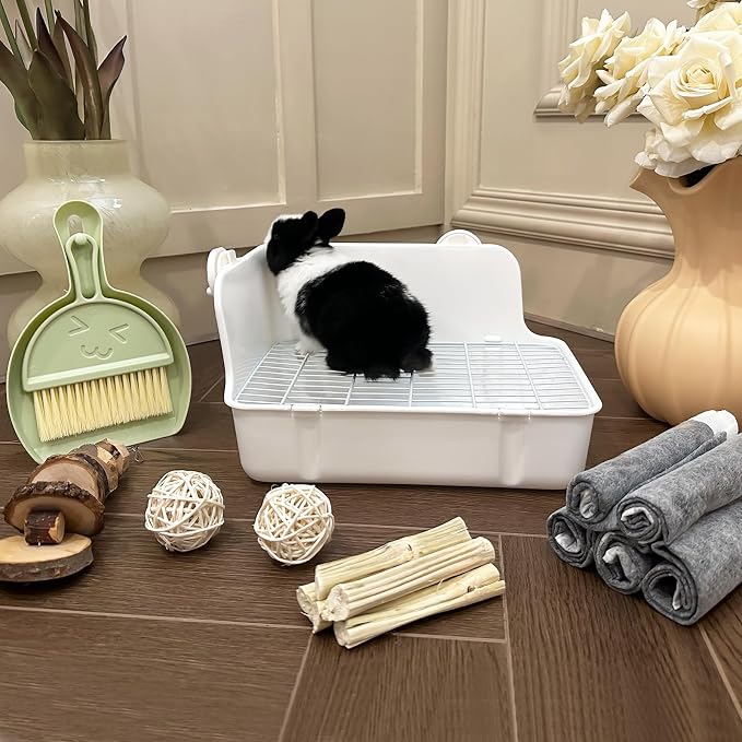 RUBYHOME Rabbit Litter Box Bunny Litter Box Guinea Pig Potty Trainer Corner Bedding Pet Potty Pan for Rabbit Guinea Pig Ferret Small Animal Cage Accessories