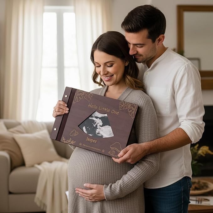 Personalized Baby Photo Album - Wooden Baby Memory Book - Custom Name Baby Scrapbook,Baby Album and Memory Book - Unique Newborn Baby Gift for New Parents