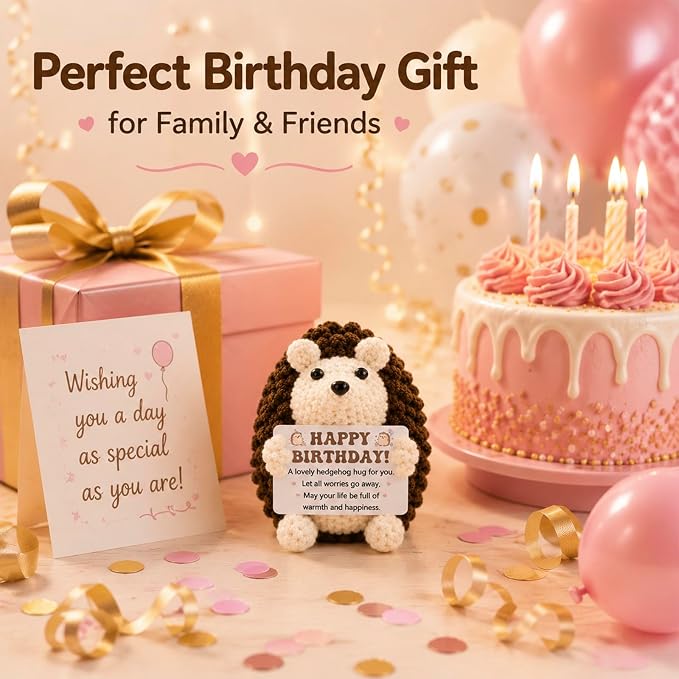 Funny Happy Birthday Gifts for Women Men,Handmade Crochet Hedgehog Gifts | Cute Inspirational Encouragement Cheer Up Birthday Gifts,Happy Birthday Gifts Idea Bday Decorations