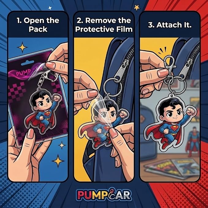 PumpCar Acrylic Keychain Double-Sided Charm Key Ring with Metal Clip Backpack Charm Bag and Car Key Accessory Collectible