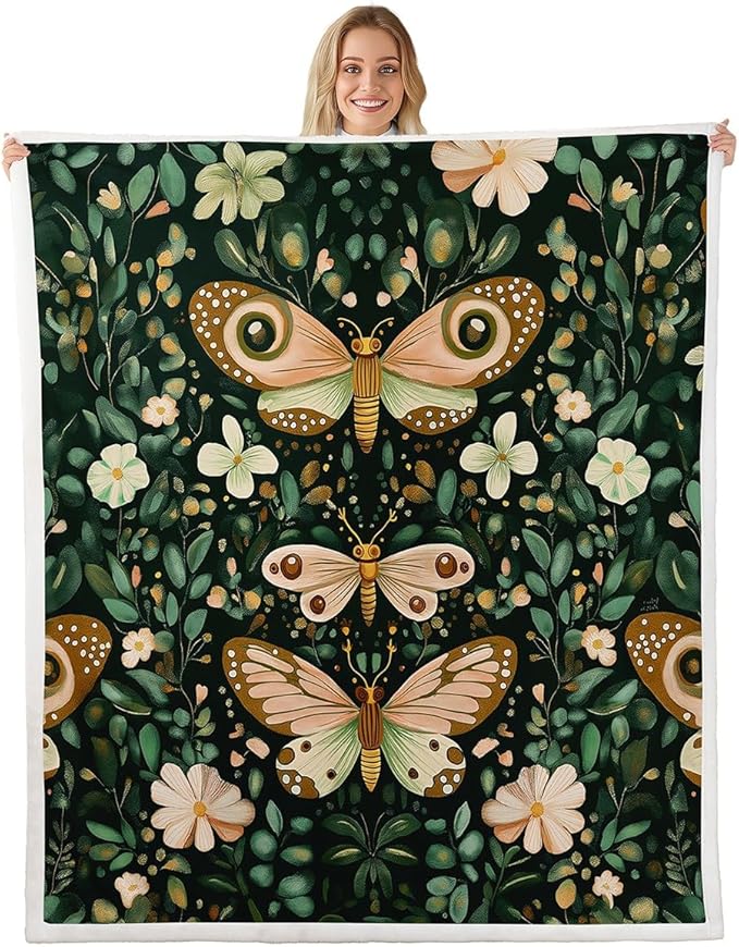 Feelyou Girls Butterfly Fleece Throw Blanket Twin 60"x80" Kids Botanical Leaves Sherpa Blanket Plush Fuzzy for Bed Couch Chair Living Room, Beautiful Flower Bed Blanket Room Decor