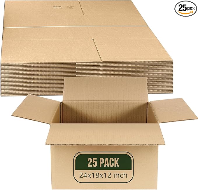 Simple deluxe 24x18x12 Shipping Boxes Large Moving Boxes, 25 Packs Corrugated Cardboard Boxes Shipping Box for Business Packaging Box