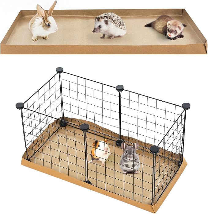 AmazingSpark 12 Pcs 49.2" x 25.6" Disposable Guinea Pig Cage Liners 4 x 2 ft Cage Disposable Bottom Waterproof Kraft Paper Liner Bag for Guinea Pigs Bedding Small Animal Pet Supplies