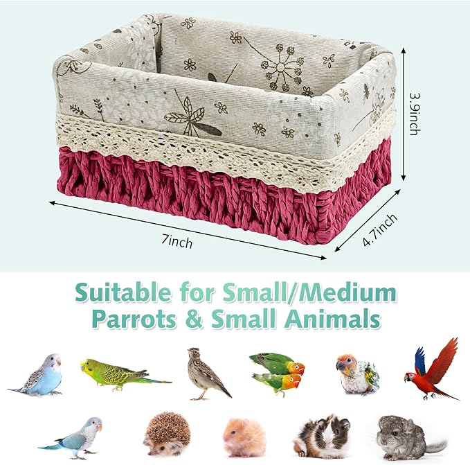 kathson Bird Nest Parrot House Birds Sleeping Bed Straw Weave All Season Hanging Hammock Bird Bed Snuggle Hut Birdcage Accessories for Parakeets Budgies Cockatiels Conures Quaker Parrot (Red)