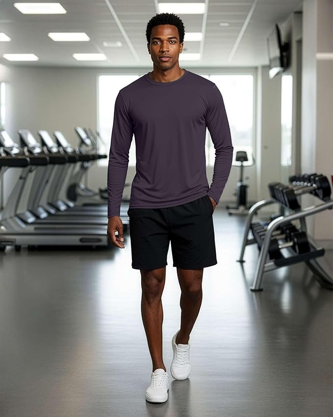 Real Essentials 4 Pack: Mens Long Sleeve Dry Fit T Shirts Hiking Fishing Workout Gym Work Sun UPF 50 Wicking Running Tee