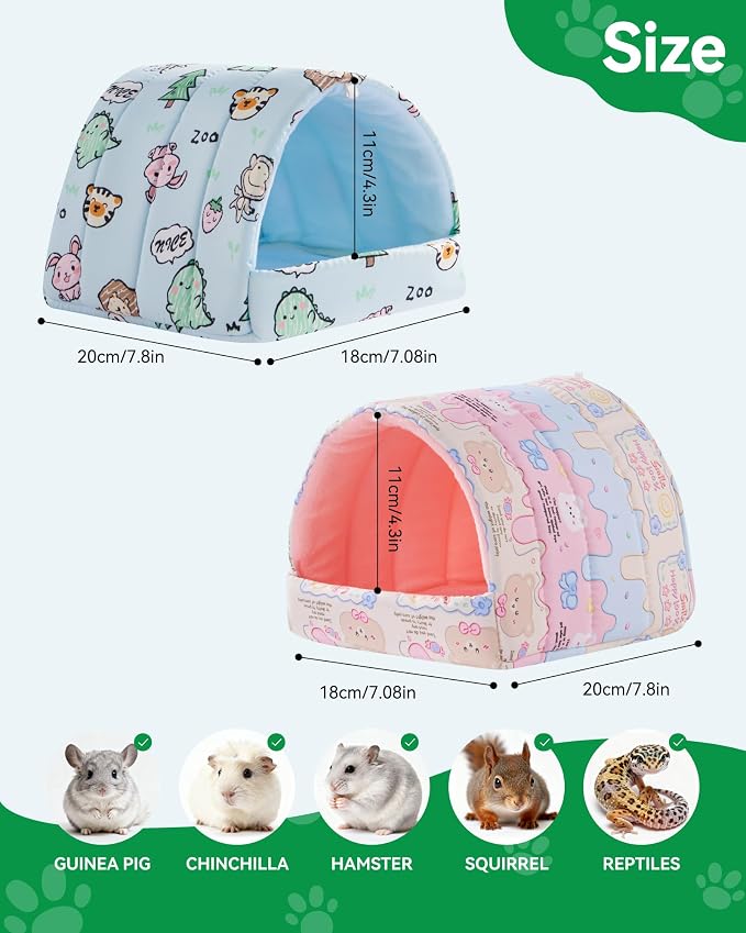 2 PCS Guinea Pig Hideout Guinea Pig House Guinea Pig Bed, Washable Hamster House Small Animal Cage Accessories for Mouse Chinchillas Hamsters Hedgehogs Ferrets Bearded Dragons and Rats