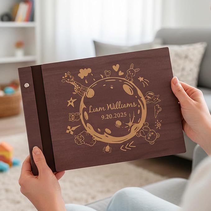 Personalized Wooden Photo Albums,Retro Style Personalized Guest Book,Vintage Photo Scrapbook Albums,DIY Photo Albums 4x6 - Heartfelt Gift for Family, Weddings, and Travel Memories