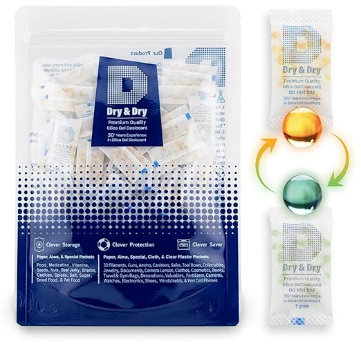 Dry & Dry 1 Gram [50 Packets] Orange Indicating Silica Gel Packets Desiccants - Food Safe Silica Packs, Silica Gel, Silica Packets, Desiccant Packs for Food Storage