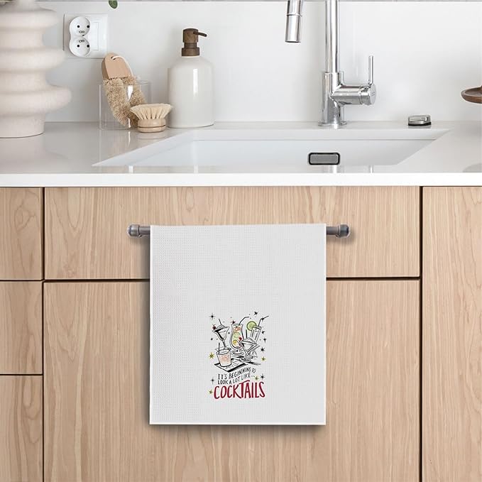 Funny Cocktail Kitchen Towels - Cocktail Gifts Decorative Waffle Weave Dish Towels, Bar Cart Decor Hand Towel Tea Towel, 16x24 Inch