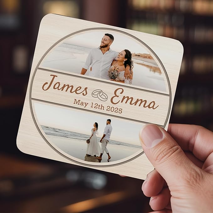 20 Pack Personalized Wedding Coasters, Custom Cardboard Coasters for Drinks with Photo Print and Text, Keepsake Wedding Favors and Gifts for Couples, 4x4 Square, Design 5