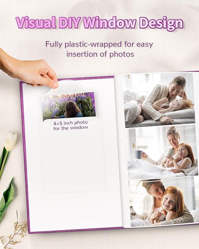 Photo Album 4x6 with 300 Pockets,Slip-in Picture Albums,Linen Cover Memory Book with Front Window,White Page Vertical Photo Book for Wedding,Family,Anniversare,Baby,Vacation