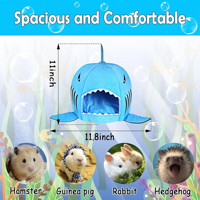 Guinea Pig Hideout Bed Warm Small Animals House Cave for Chinchilla | Winter Warm Sleeping Bed with Removable Washable Pad, Shark Cat Bed Nest for Ferret Hedgehog Rat Cage Accessories