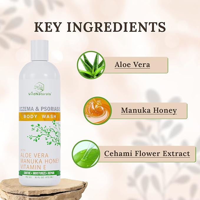 Wild Naturals Eczema & Psoriasis Cream for Dry, Itchy Skin + Moisturizing Eczema Body Wash – Gentle Psoriasis Body Wash for Itchy, Dry Skin Relief