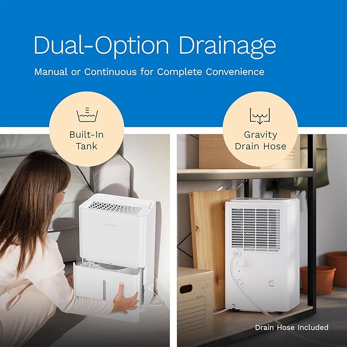 hOmeLabs 32 Pint Wi-Fi Dehumidifier for up to 4,500 Sq Ft Rooms (MAX 80 Pint at 95°F, 90% RH) – High-Efficiency Moisture Removal with Auto Shut-Off and Quiet, Portable Operation