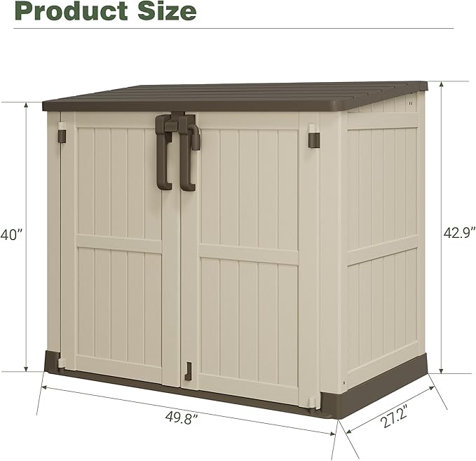 LHBcraft Waterproof Outdoor Storage Shed 36 Cu Ft with Lockable Doors, Portable Horizontal Resin Storage Cabinet, Outdoor Storage Box for Backyards, Brown-Beige
