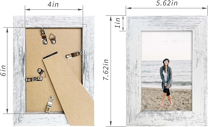 iRahmen 4x6 Picture Frame Set of 4, High Definition Glass Distressed White Frame, 4 x 6 Wood Photo Frames for Tabletop Display and Wall Mounting