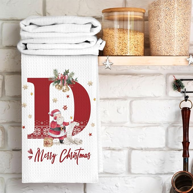 Christmas Initial Letter D Kitchen Towels Personalized Gifts Dish Towels Hand Towels for Kitchen Decorations, Christmas Birthday Gifts for Women, 24x16 Inch