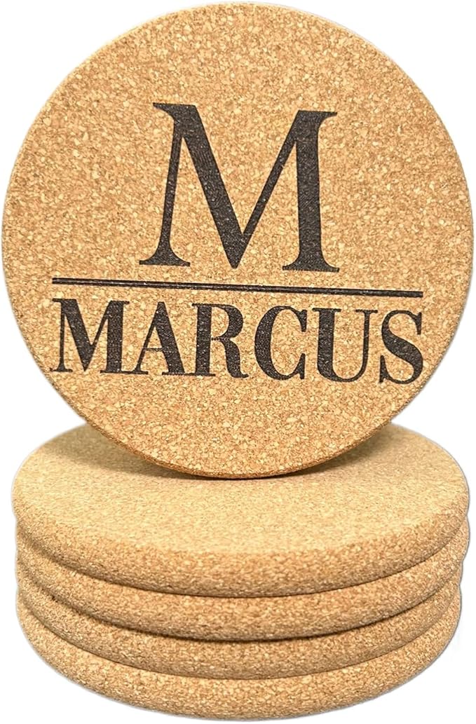 Set of 5 Personalized Custom Monogram Cork Coasters, Custom Wedding, Housewarming Gifts, Promotional Giveaways (Design #4)