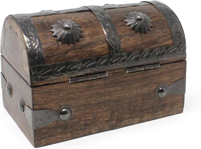 Nautical Cove Treasure Chest Keepsake and Decorative Wood Box (Small 5x3x3.25) - Storage Box, Wooden Box with Hinged Lid, Rustic Storage, Pirate Storage Box, Vintage Wooden Chest