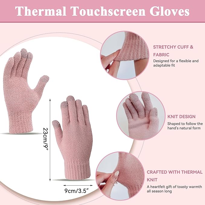 QUIRAI Winter Hat Gloves Scarf Set Women, Fleece Lined Beanie with Pom, Scarf Neck Warmer Touchscreen Gloves 3 in 1 Gift Set
