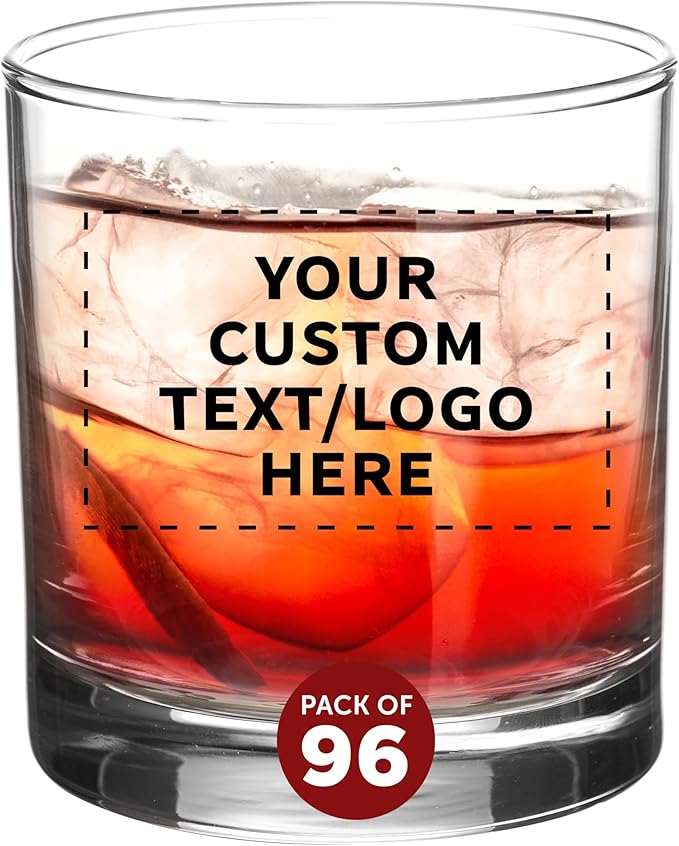 Custom Lexington Rocks Whiskey Glass 10.5 oz, Set of 96, Personalized Bulk Pack - Perfect for Scotch, Bourbon, Whiskey, Cocktail - Clear