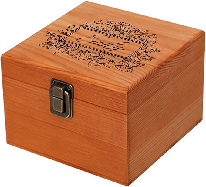 Personalized Keepsake Memory Box Custom Name Wooden Decorative Storage Box with Lids, Christmas Gift Box for Women Men Customized Gifts for Birthday Anniversary Wedding Graduation