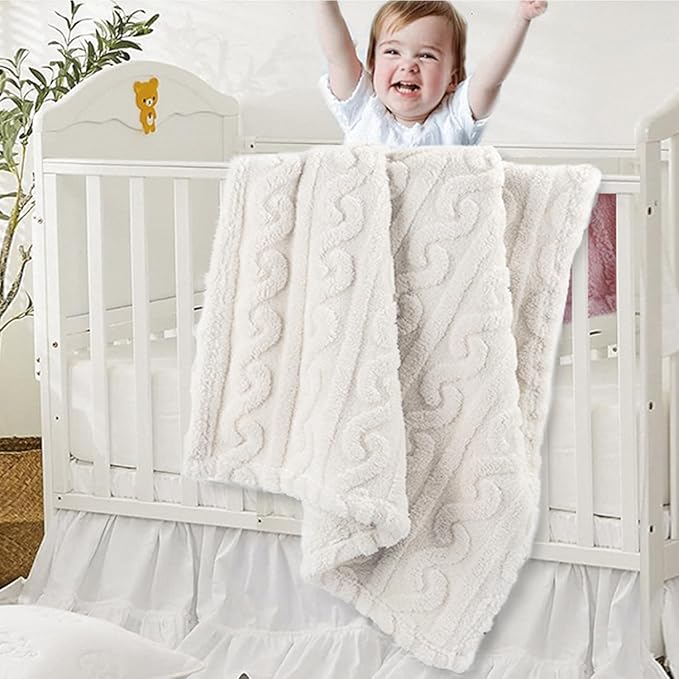 HOMRITAR Baby Blankets for Boys or Girls 3D Fluffy Fuzzy Blanket for Baby, Soft Warm Cozy Flannel Fleece Warm Infant or Newborn Receiving Blanket 330GSM (30 x 40 Inch, Cream )