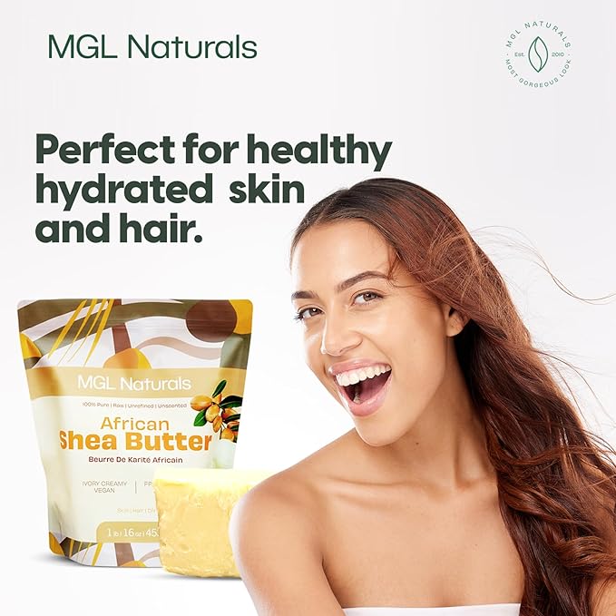 MGL Naturals Raw African Shea Butter Ivory 1 lb, 100% Pure and Unrefined. Nourish and moisturize skin and hair. Use alone or DIY recipes. From Ghana, West Africa. (1 lb)