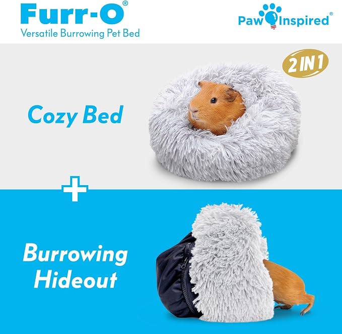 Paw Inspired Furr-O Burrowing Pet Bed Enrichment,Removable Base, Light Gray | Cozy Carrier Toy, Zip-On Spandex and Fleece Bottoms, Hideout Cage Accessories for Guinea Pigs, Hamsters, Small Pets, Animals