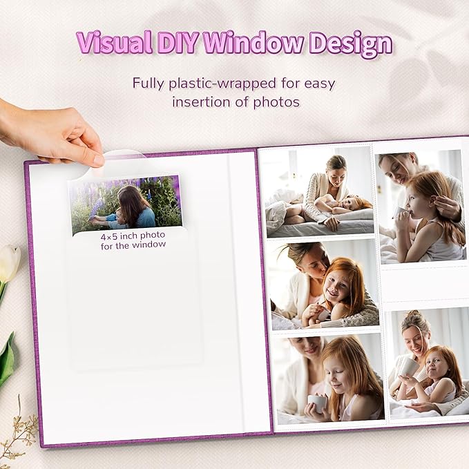 Photo Album 4x6 with 600 Pockets,Slip-in Picture Albums,Linen Cover Memory Book with Front Window,White Page Vertical Photo Book for Wedding,Family,Anniversare,Baby,Vacation