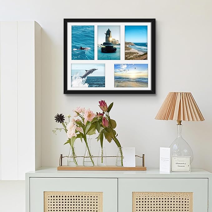 13x16 Picture Frame 5x7 Collage Picture Frame Displays Five 5x7 inch Photos Collage Wall Decor Wall Hanging Black