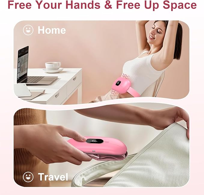 Portable Heating Pad for Period Cramps: New Cordless Menstrual Heating Pad with 3 Heat Levels and 3 Massage Modes, 3s Fast Heating Gift for Women and Girl Pink