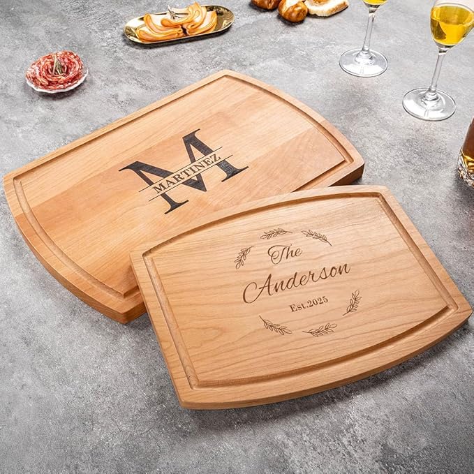 callie Personalized Cutting Board with Juice Grooves, Monogrammed Walnut Wood/Bamboo Charcuterie Boards, Engraved Christmas, Wedding, Housewarming Gifts (12", 16")