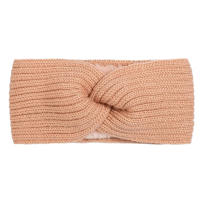 AQOKKA Knit Winter Headbands for Women Fuzzy Wool Fleece Lined Ear Warmers Elastic Turban Crocheted Head Wrap Winter Accessories for Women Cold Weather