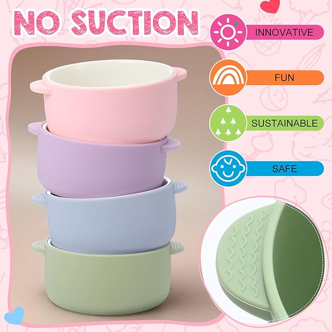 Domensi 4 Sets Kids Porcelain Bowls with Removable Silicone Sleeve 2-in-1 Porcelain Toddler Bowls Microwave Dishwasher Safe Cereal Snack Soup Dishes for Baby Children Feeding Supplies (Macaron Colors)