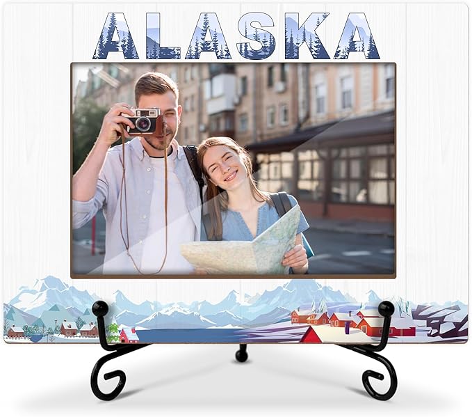 Alaska Wood Photo Frame Wedding & Honeymoon Gifts for Couple & Friends - 4 x 6 Picture Frame Souvenirs for Home Office & Desk Decorations