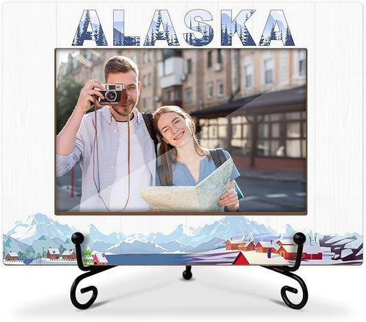 Alaska Wood Photo Frame Wedding & Honeymoon Gifts for Couple & Friends - 4 x 6 Picture Frame Souvenirs for Home Office & Desk Decorations