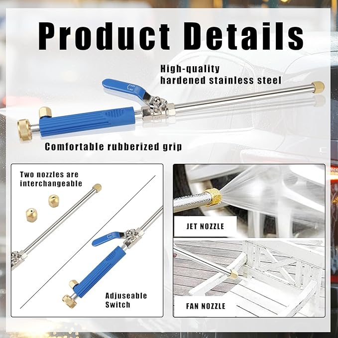 Jet Nozzle Pressure Washer Hose Attachment,Power Washer Wand Hose Nozzle Hydro Jet Garden Gutter Window Car Cleaning Tool Blue