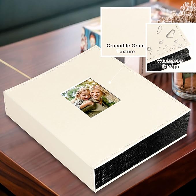 Ywlake Photo Album 4x6 400 Pockets, Leather Photo Albums Holds 400 Vertical Pictures Only Beige